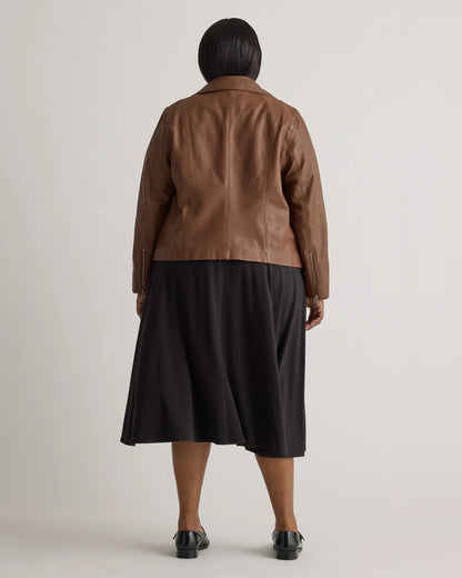 100% Washed Leather Biker Jacket - 1X / Burnt Umber