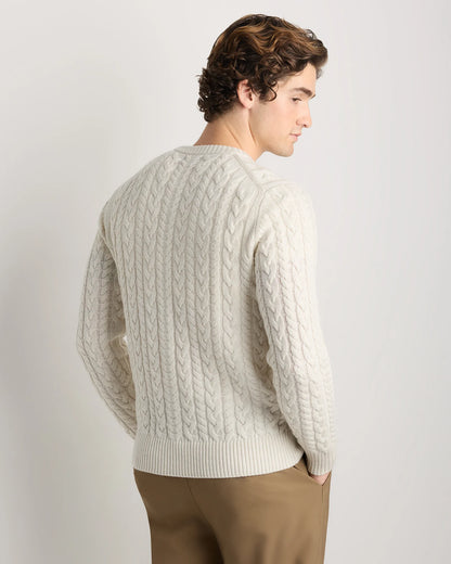 Australian Merino Wool Cable Crewneck Sweater - S / Heather Grey