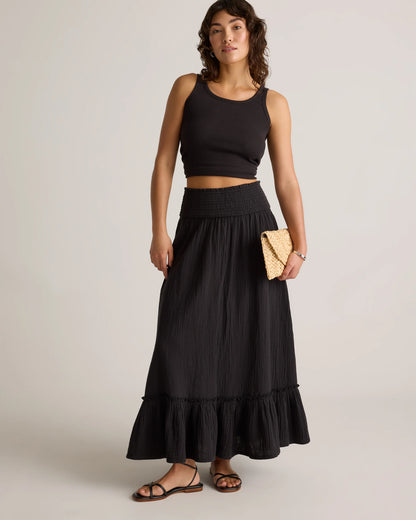 100% Organic Cotton Gauze Smocked Maxi Skirt - XS / Blue Gingham