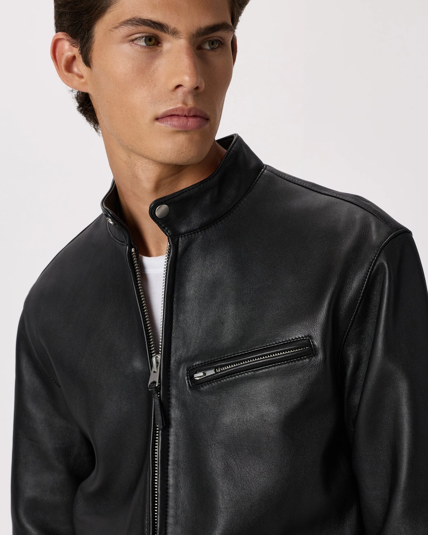 100% Leather Café Racer Jacket - S / Rich Brown