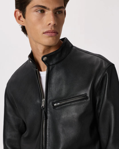 100% Leather Café Racer Jacket - S / Rich Brown