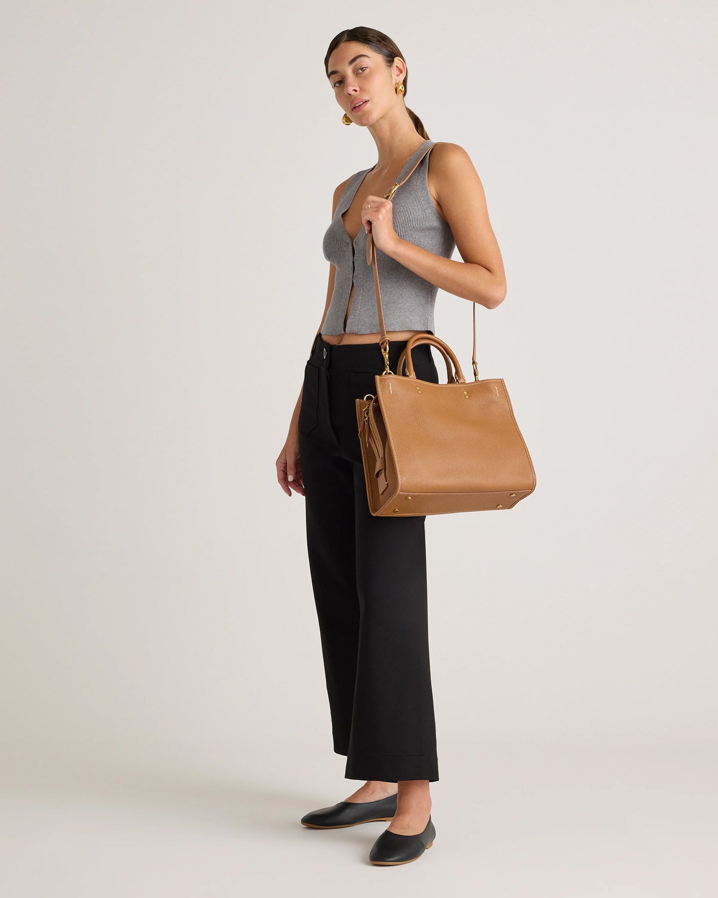Italian Leather Medium Convertible Satchel - One Size / Black