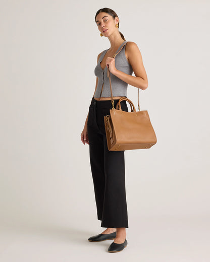 Italian Leather Medium Convertible Satchel - One Size / Black