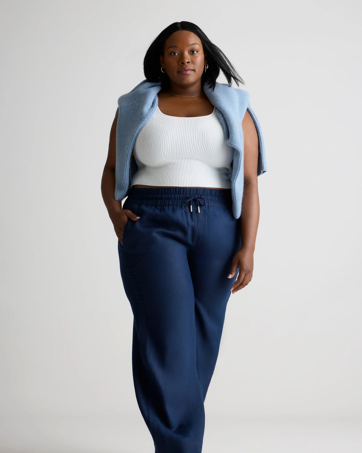 100% European Linen Wide Leg Pants - 1X / Bayberry Olive
