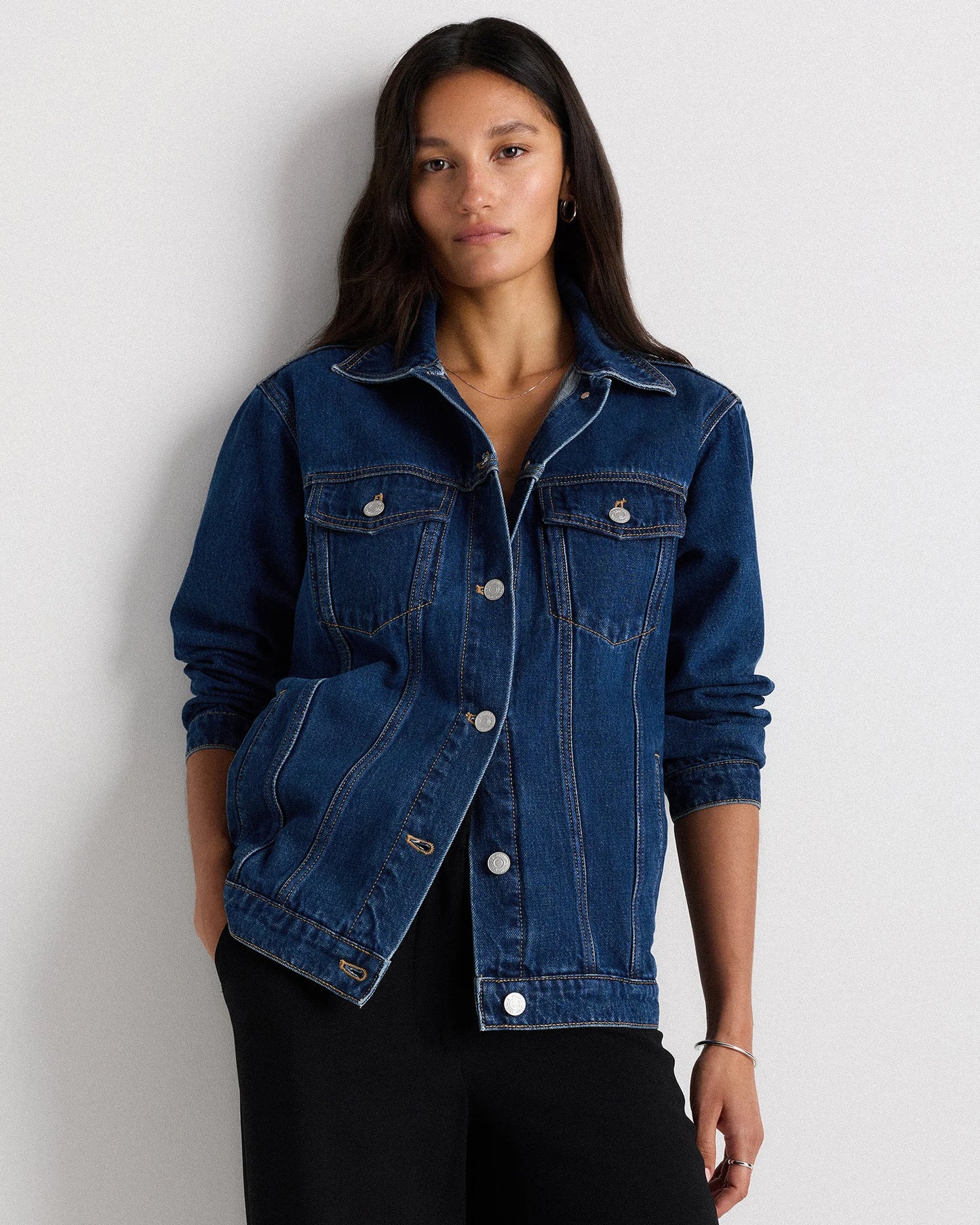 100% Organic Cotton Oversized Denim Jacket - XS / Washed Black