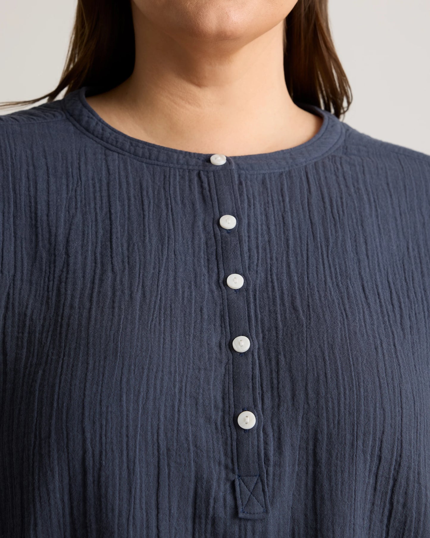 100% Organic Cotton Gauze Roll Sleeve Shirt - 1X / White