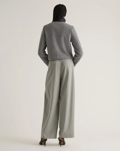 100% Merino Wool Collarless Cropped Jacket - XS / Heather Bone