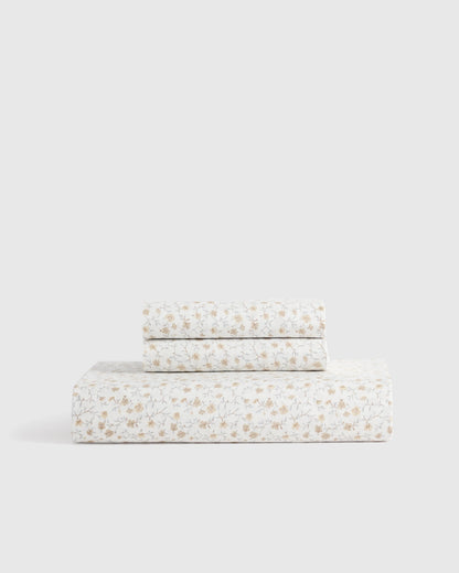 Organic Crisp Percale Floral Fitted Sheet Set - Twin / Toffee Florette