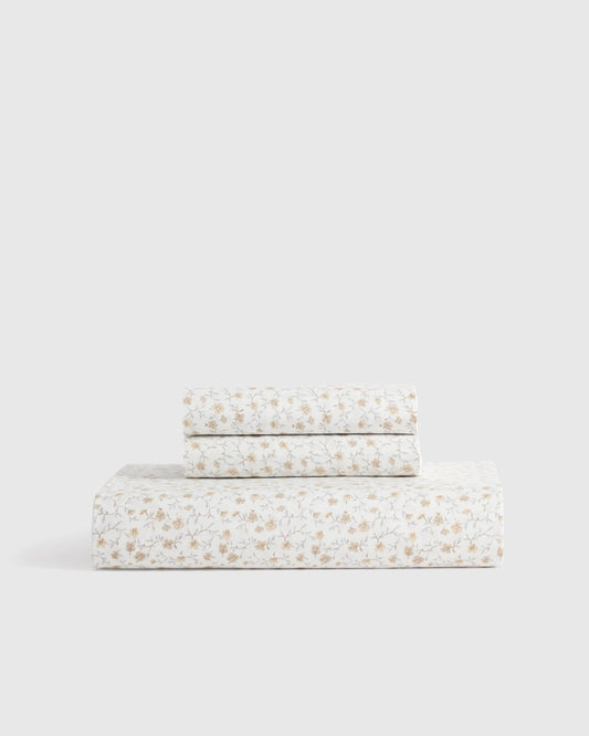 Organic Crisp Percale Floral Fitted Sheet Set - Twin / Toffee Florette