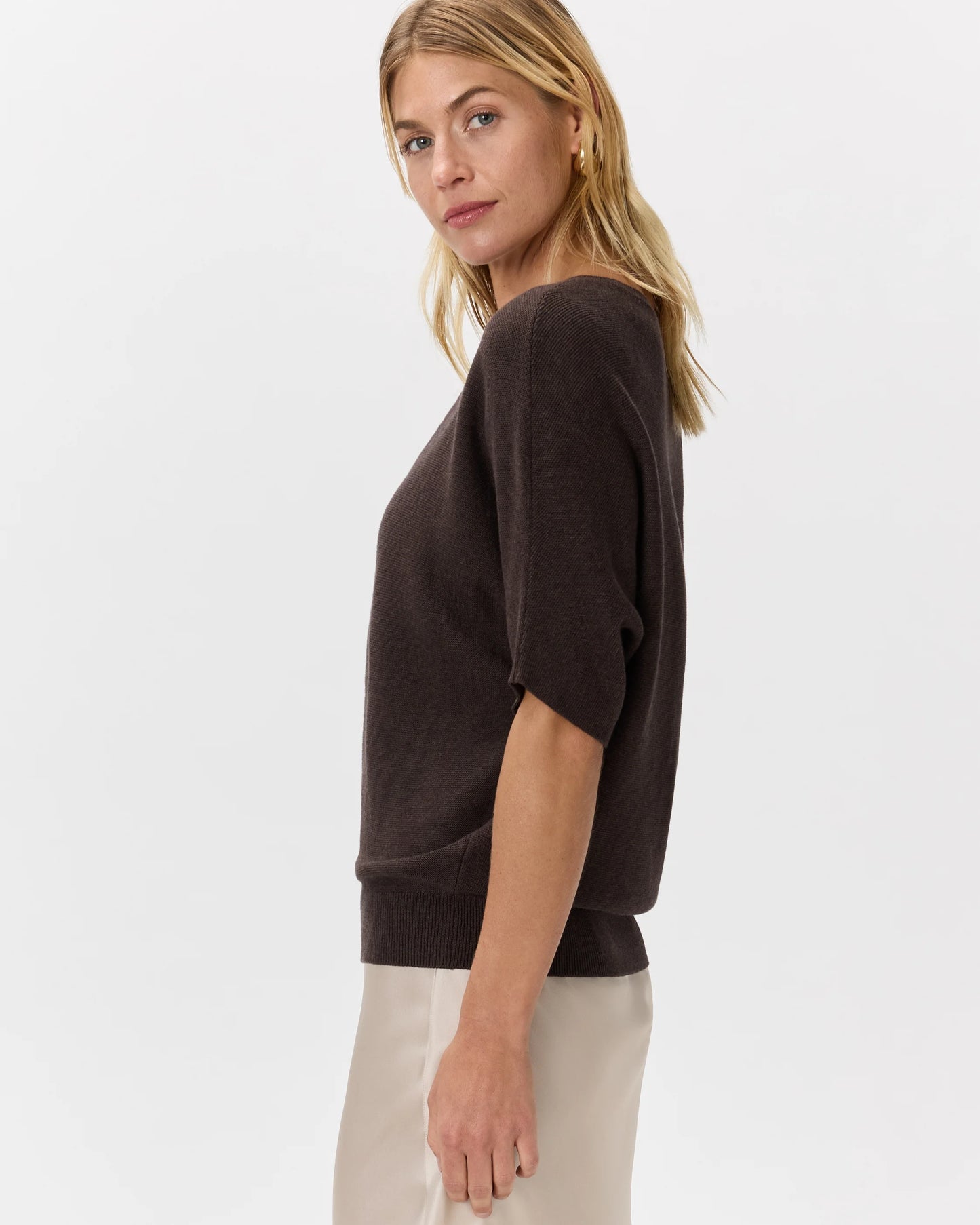 Lightweight Cotton Cashmere Link-Stitch Dolman Sweater - XS / Sugar Stone