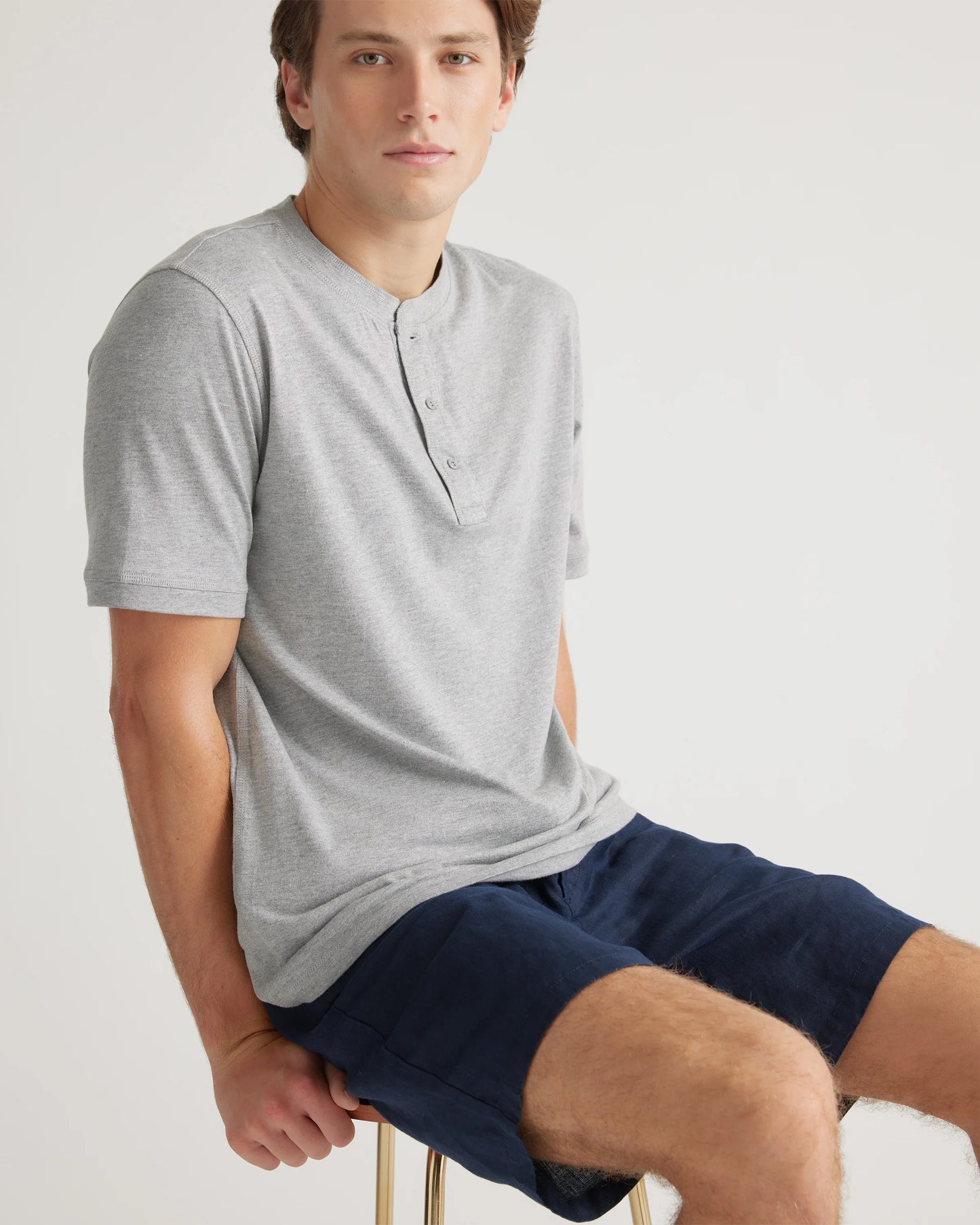 Cotton Modal Short Sleeve Henley Tee - S / Heather Grey