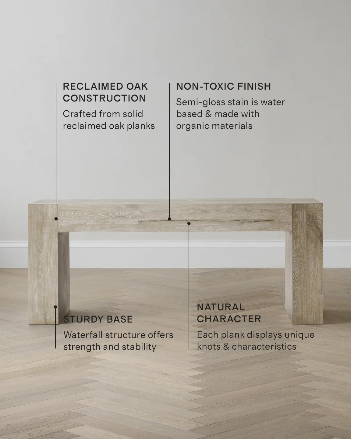 Reclaimed Oak Waterfall Console Table - One Size / Weathered Oak
