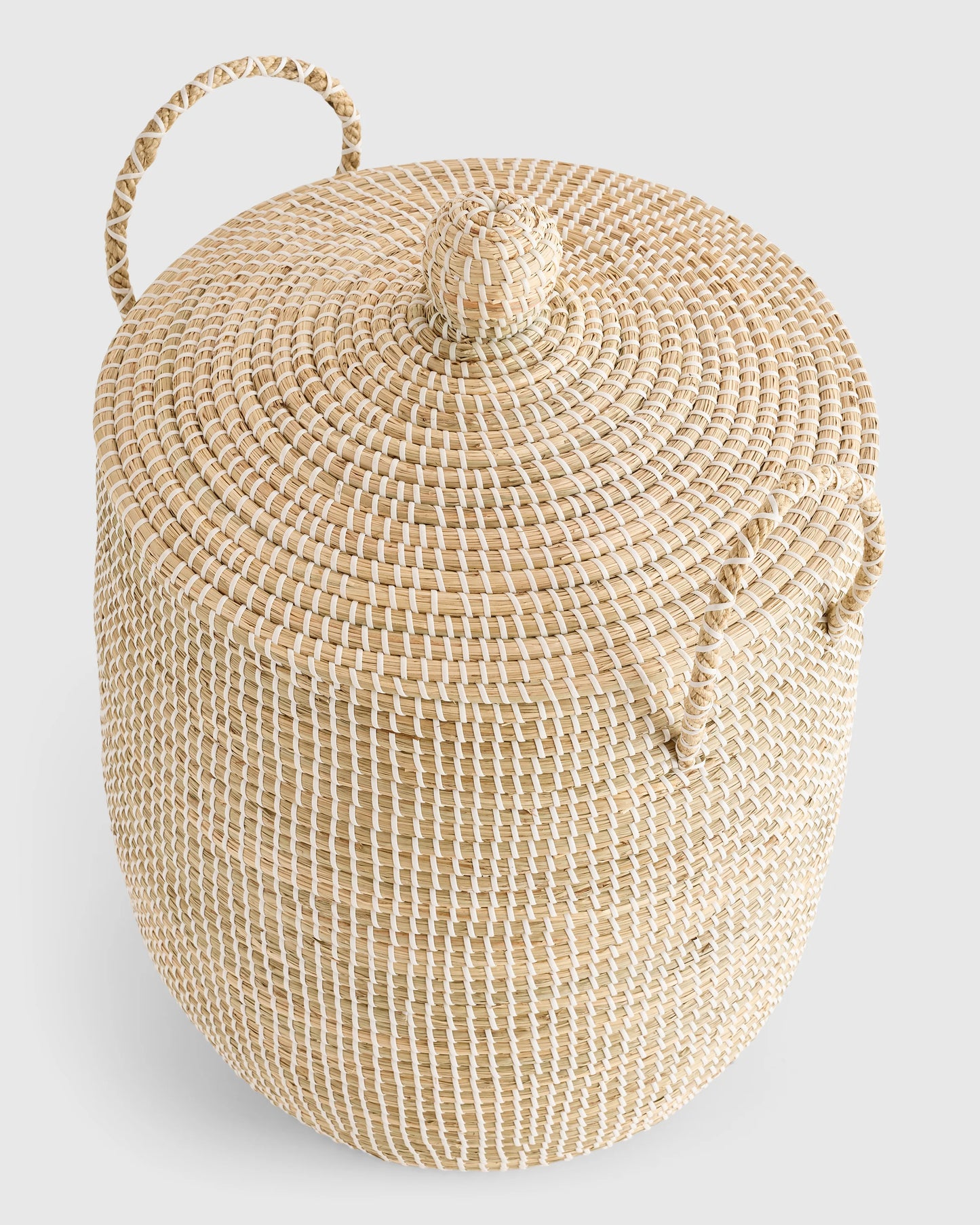 Handwoven Seagrass Lidded Storage Baskets (Set of 3) - Set of 3 (S/M/L) / White Wash