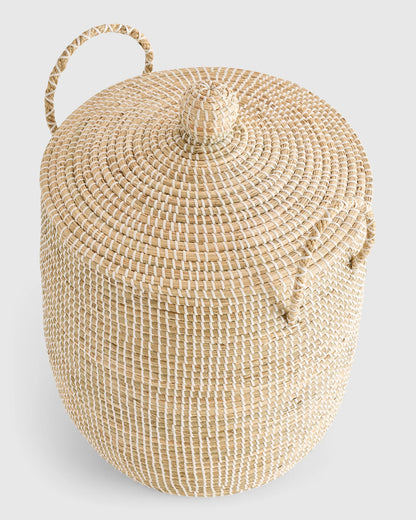 Handwoven Seagrass Lidded Storage Baskets (Set of 3) - Set of 3 (S/M/L) / White Wash