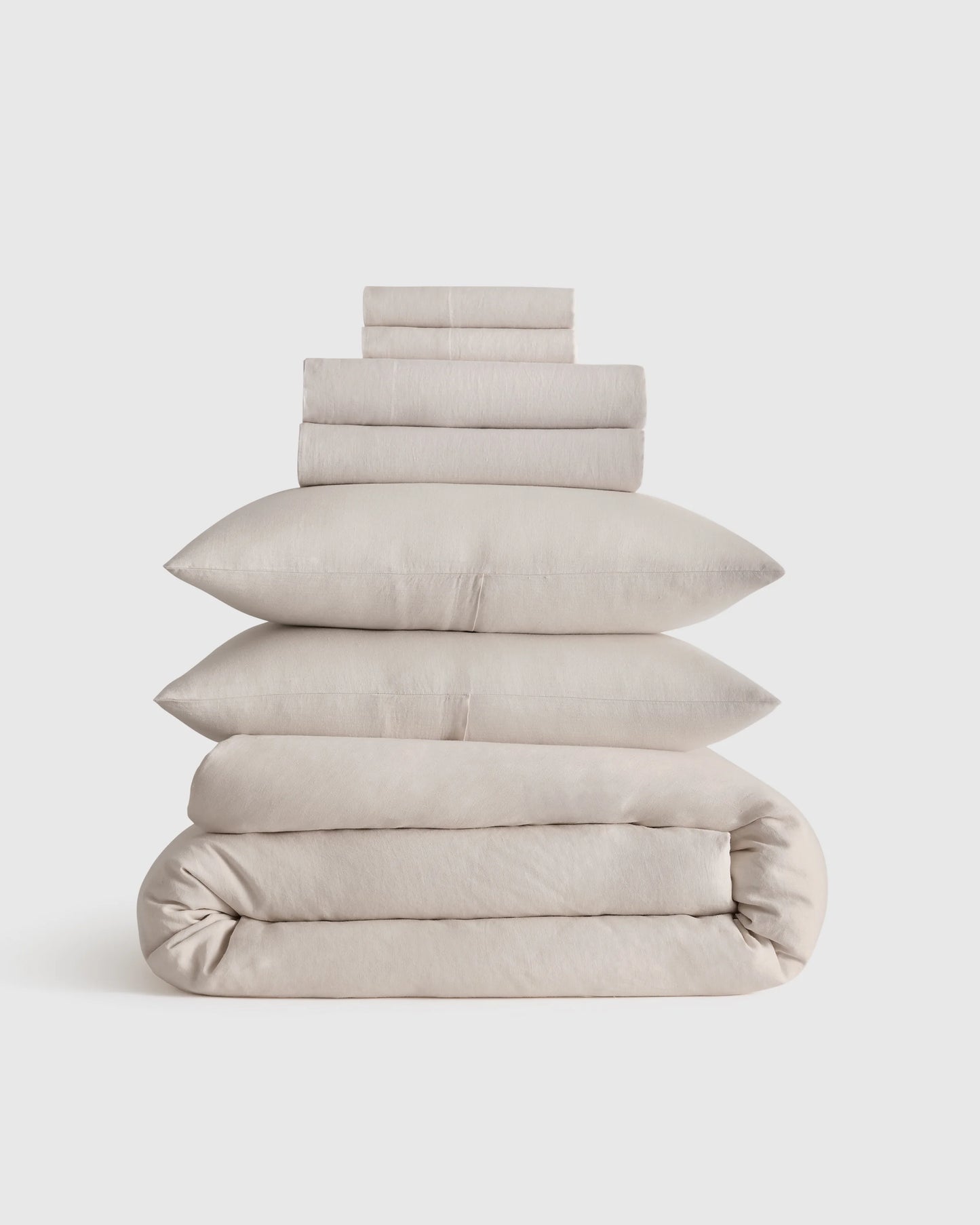 European Linen Deluxe Bedding Bundle - Twin / Willowleaf/White Stripe