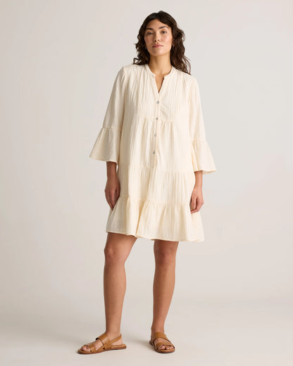 100% Organic Cotton Gauze Long Sleeve Tiered Mini Dress - XS / Amaranth Pink
