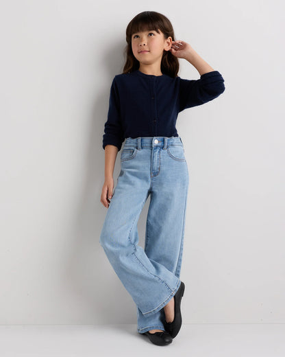 Girls Stretch Wide Leg Jeans - 6 / Light Wash