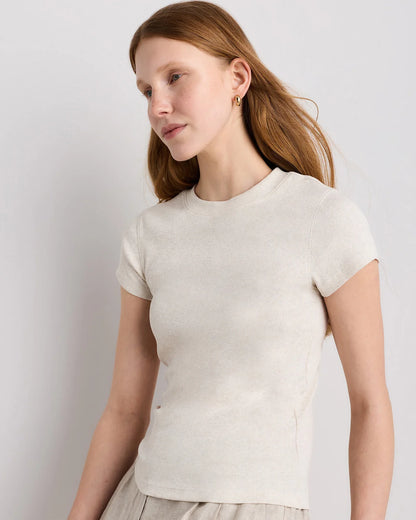 Organic Cotton Micro-Rib Crewneck Tee - XS / Heather Oatmeal
