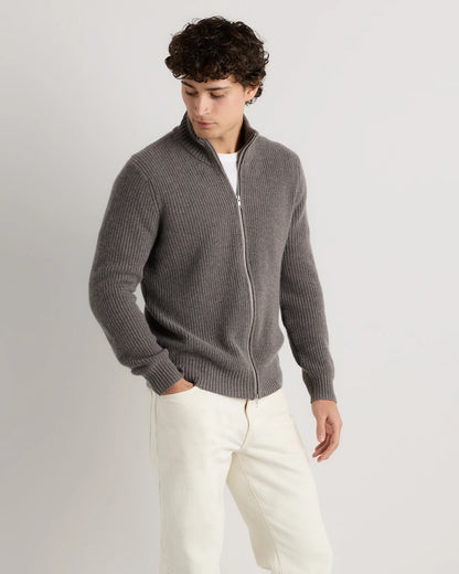 Mongolian Cashmere Fisherman Full Zip Sweater - S / Teak