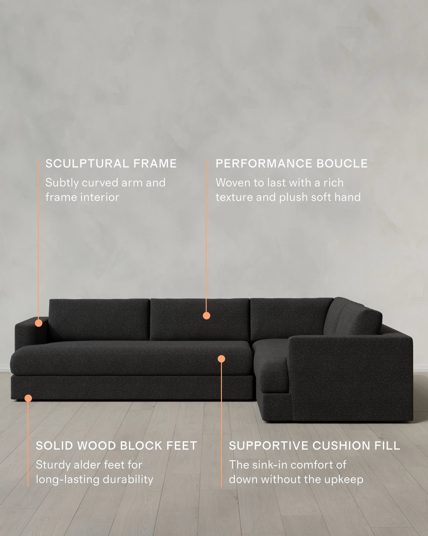 Sierra Curved Arm L Sectional in Performance Boucle - Right Arm / Mushroom