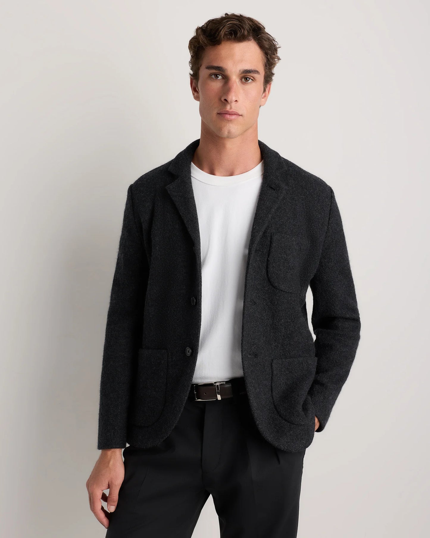 Boiled Wool Cashmere Blazer - S / Heather Charcoal