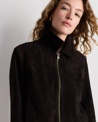 100% Suede Cropped Zip-Front Jacket - XS / Light Sand Beige