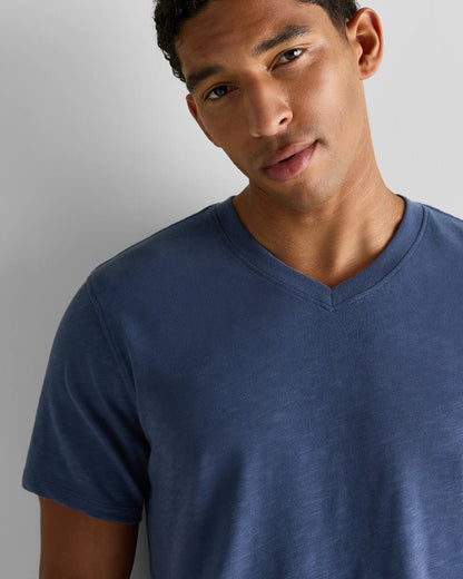 100% Organic Cotton Slub V-Neck Tee - S / Heather Grey