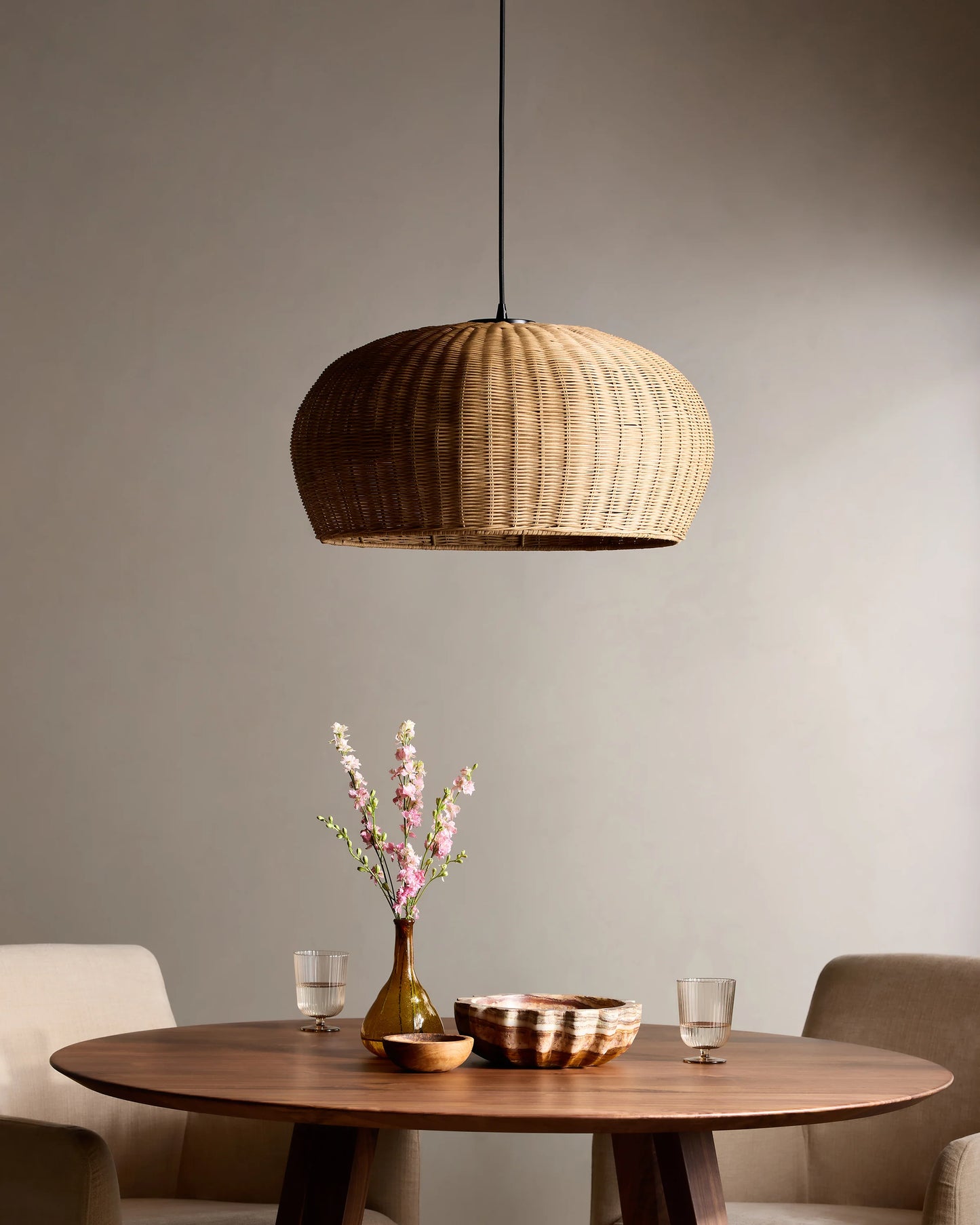 Natural Rattan Dome Pendant Light - One Size / Natural