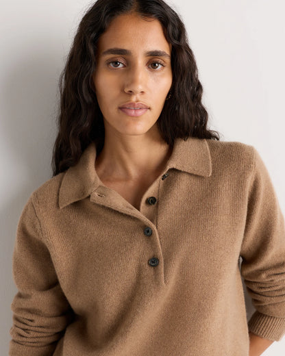 Mongolian Cashmere Button Polo Sweater - XS / Black