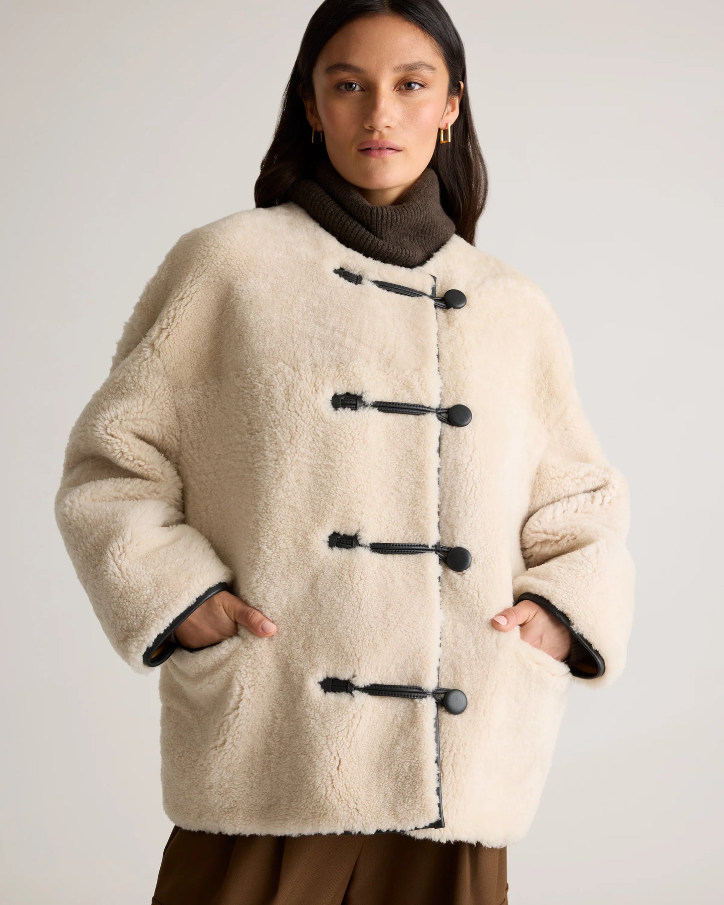 100% Shearling Duffle Jacket - XS / Cream Shearling
