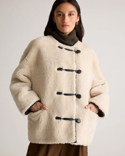 100% Shearling Duffle Jacket - XS / Cream Shearling