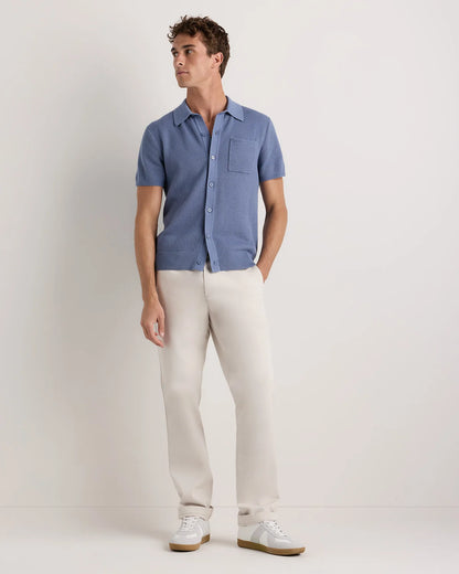 100% Organic Cotton Mesh-Stitch Button-Up Sweater Polo - XS / Speckled Beige
