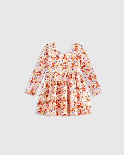 Organic Cotton Long Sleeve Skater Dress - 0-3M / Flower Buds