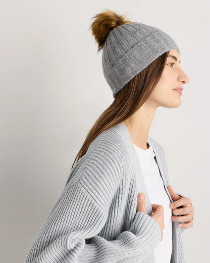 Mongolian Cashmere Pom Pom Beanie - One Size / Oatmeal