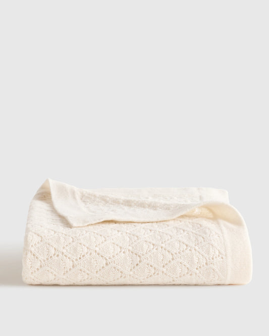 Mongolian Cashmere Pointelle Baby Blanket - One Size / Ivory