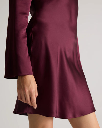 100% Washable Silk Long Sleeve Mini Dress - XS / Wine Tasting Red