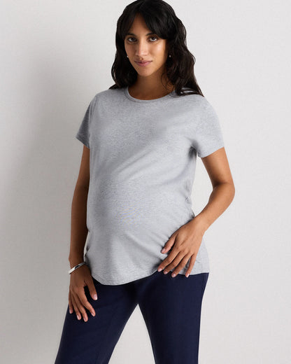 Cotton Modal Maternity Crew Neck Tee (2-pack) - XS / Black/Redwood Brown