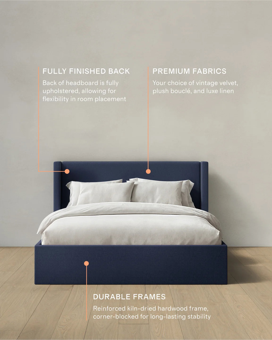 100% Linen Wingback Bed - Full / Canvas