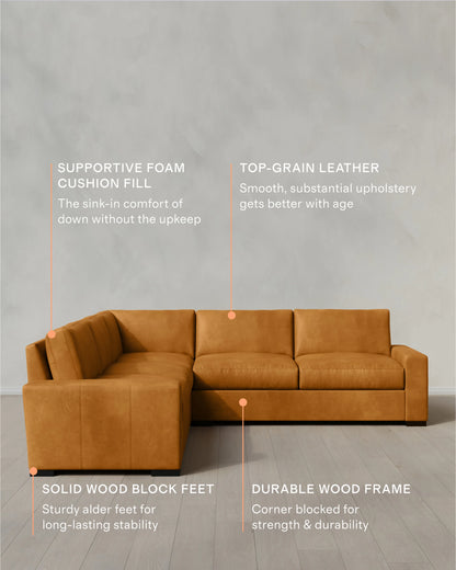 Stillman L Sectional in Leather - 116x116 / Auburn