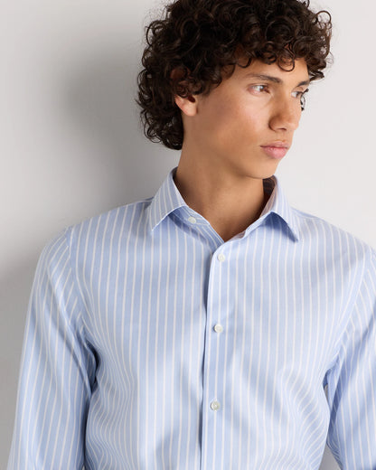 Supima Cotton Herringbone Dress Shirt - S / Blue Stripe