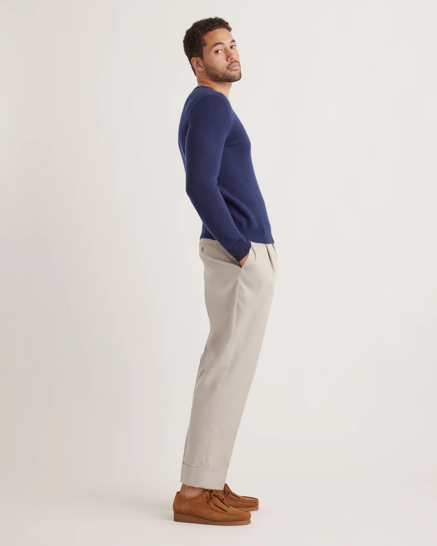 Mongolian Spring Cashmere Crewneck Sweater - S / Navy