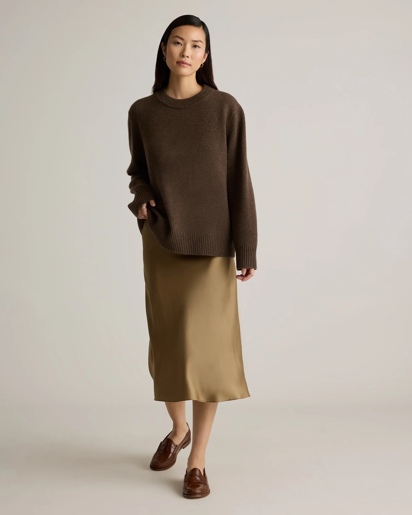 Mongolian Cashmere Oversized Crewneck Sweater - XS / Brown