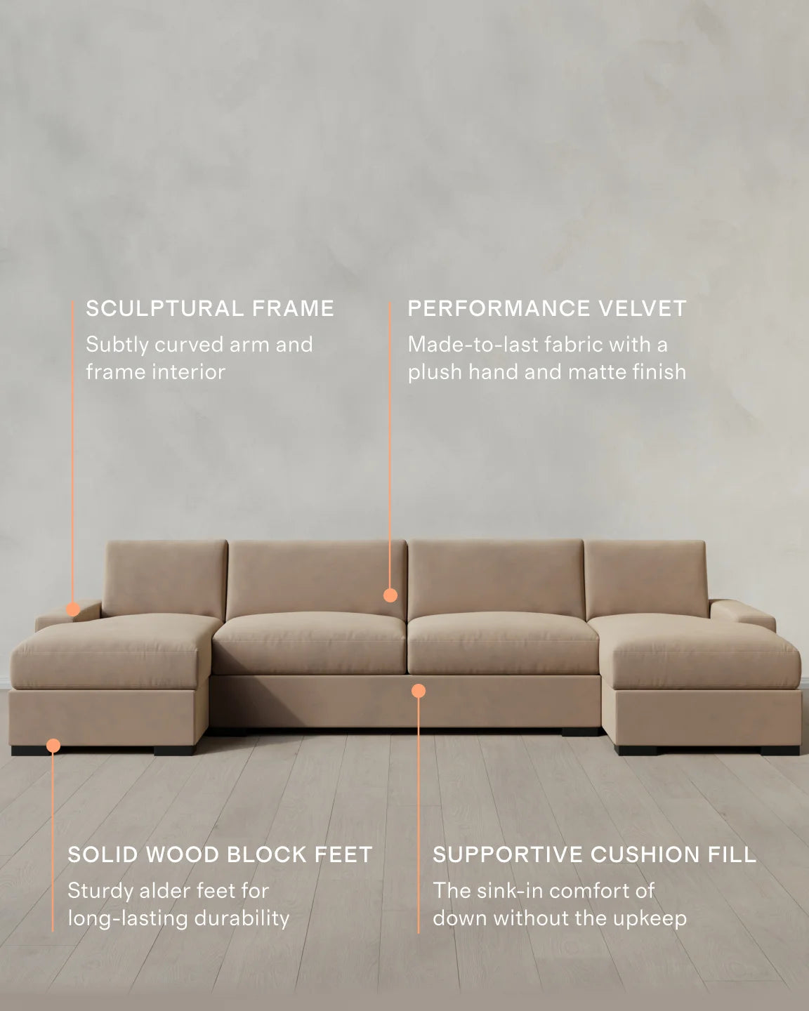 Stillman U Sectional in Performance Velvet - One Size / Java
