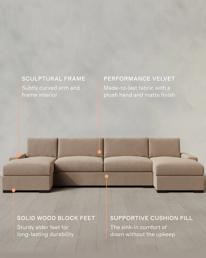 Stillman U Sectional in Performance Velvet - One Size / Java