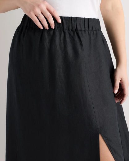 100% European Linen Maxi Skirt - 1X / Black