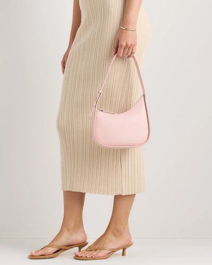 Italian Leather Asymmetrical Mini Shoulder Bag - One Size / Shell Pink