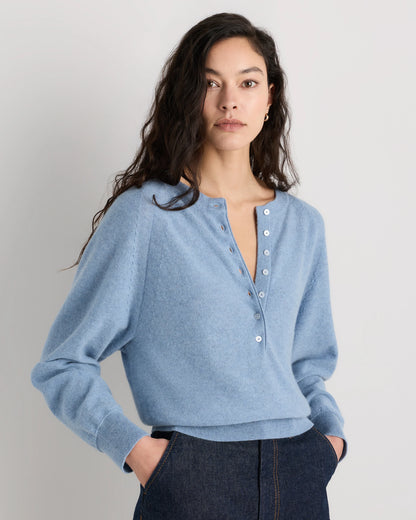 Mongolian Cashmere Dolman Sleeve Henley Sweater - XS / Oatmeal