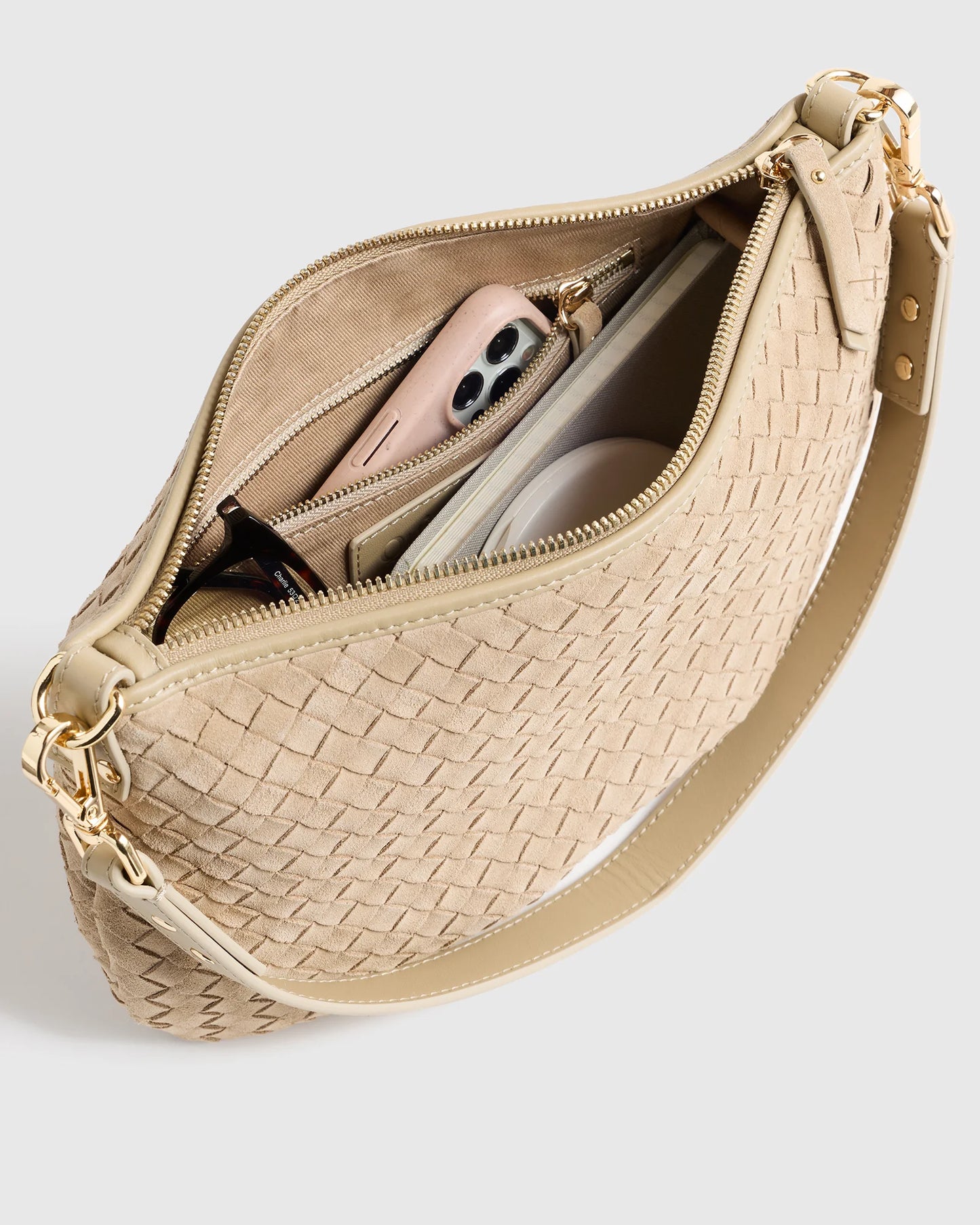 Sloane Suede Handwoven Mini Shoulder Bag - One Size / Pebble