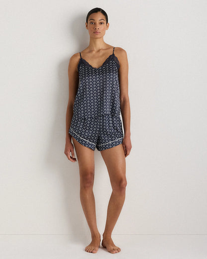 100% Washable Silk Satin Lace Cami Pajama Top - XS / Black