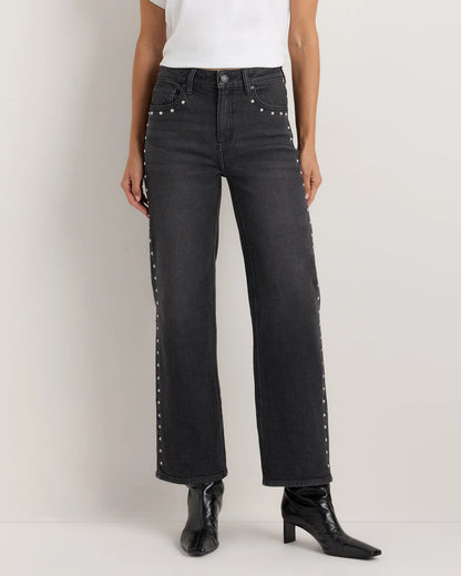 Bella Stretch Studded Relaxed Straight Jeans - 24 / Atlantic Blue